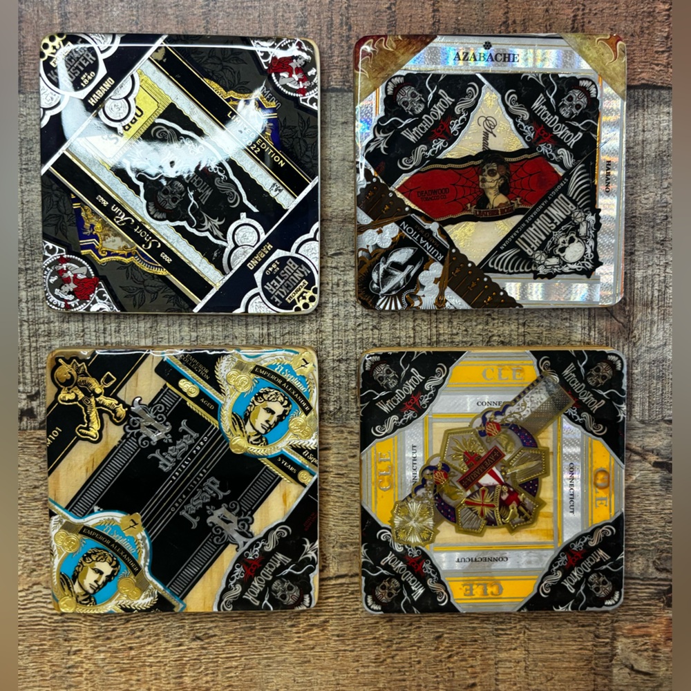 Hand Crafted Coasters Made From WitchDoktor Cigar Boxes Set Of 4 Man Cave Bar